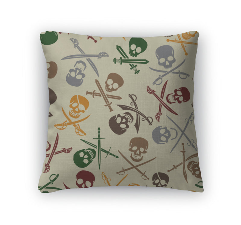 Throw Pillow, Pirate Skulls With Crossed Swords Pattern