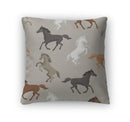Throw Pillow, Pattern With Horse In Flat Style