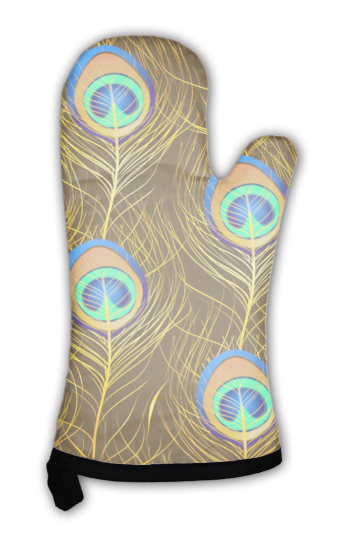 Oven Mitt, Pattern Of Peacock Feathers