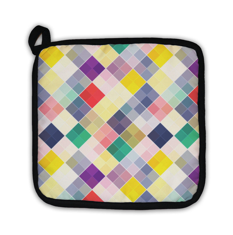 Potholder, Retro Pattern Colorful Mosaic Banner Repeating Geometric Tiles With Colored