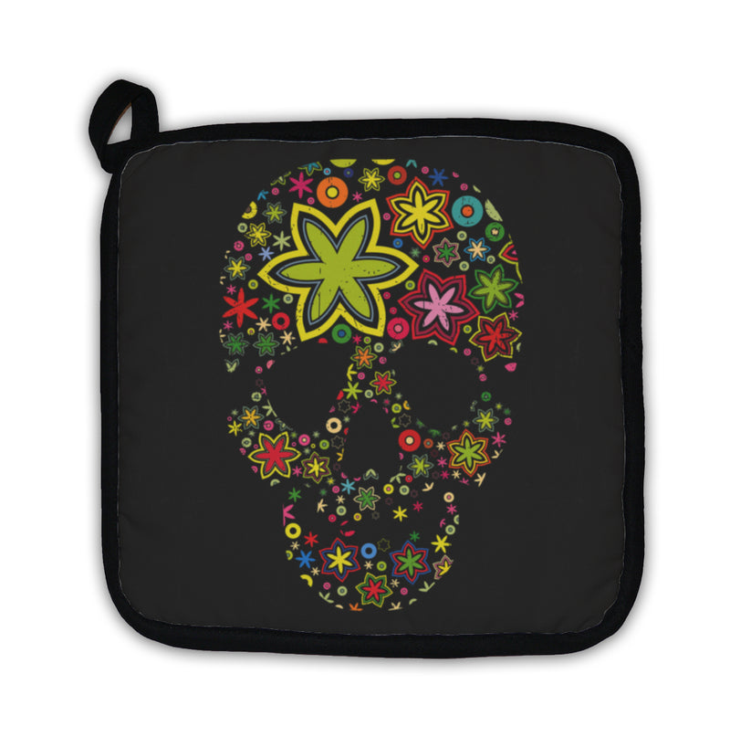Potholder, Colorful Skulls On Black Pattern