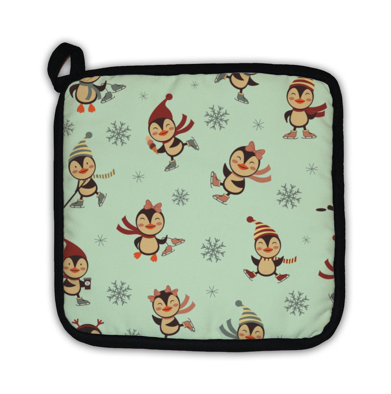 Potholder, Ice Skating Penguins Pattern
