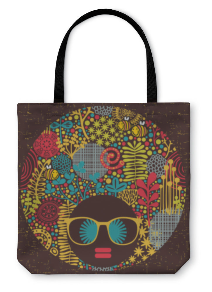 Tote Bag, Black Head Woman With Strange Pattern On Her Hair