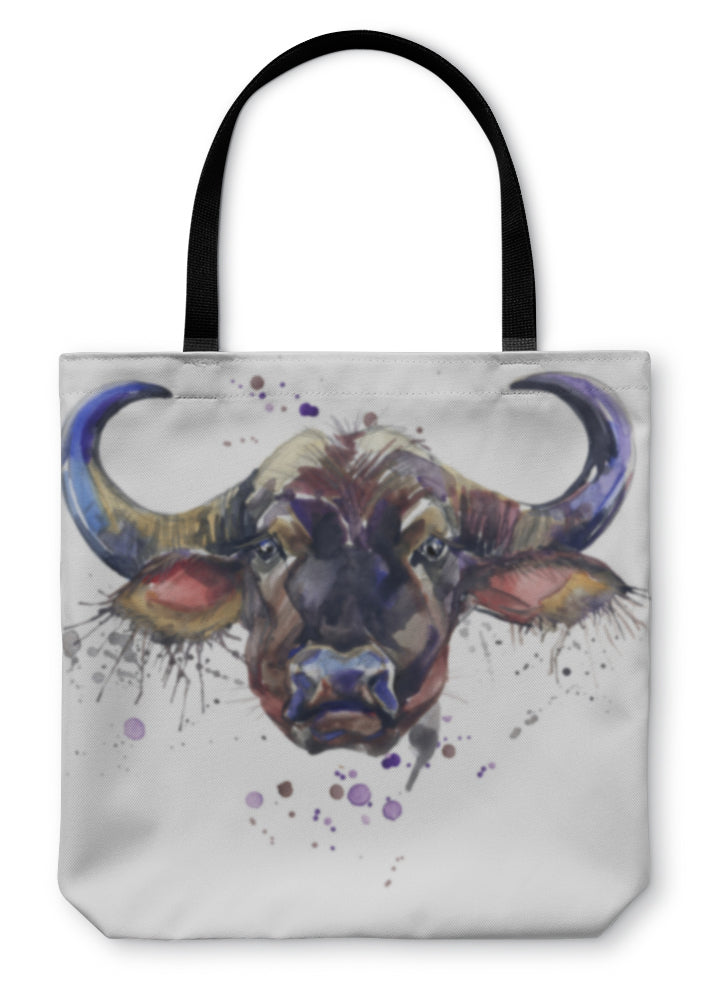 Tote Bag, Buffalo Tshirt Graphics African Animals Buffalo Illustration With Splash