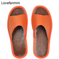 Cow Leather slippers men big sizes Linen home male indoor house for Men&#39;s slippers women man slipper Luxury soft Flat shoes