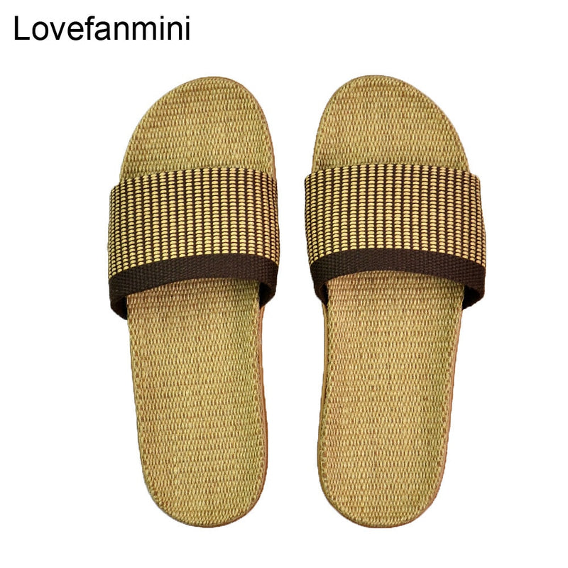 Natural linen slippers summer home indoor sandals men&#39;s women&#39;s unisex spring and autumn couples landing guests flax Non-slip