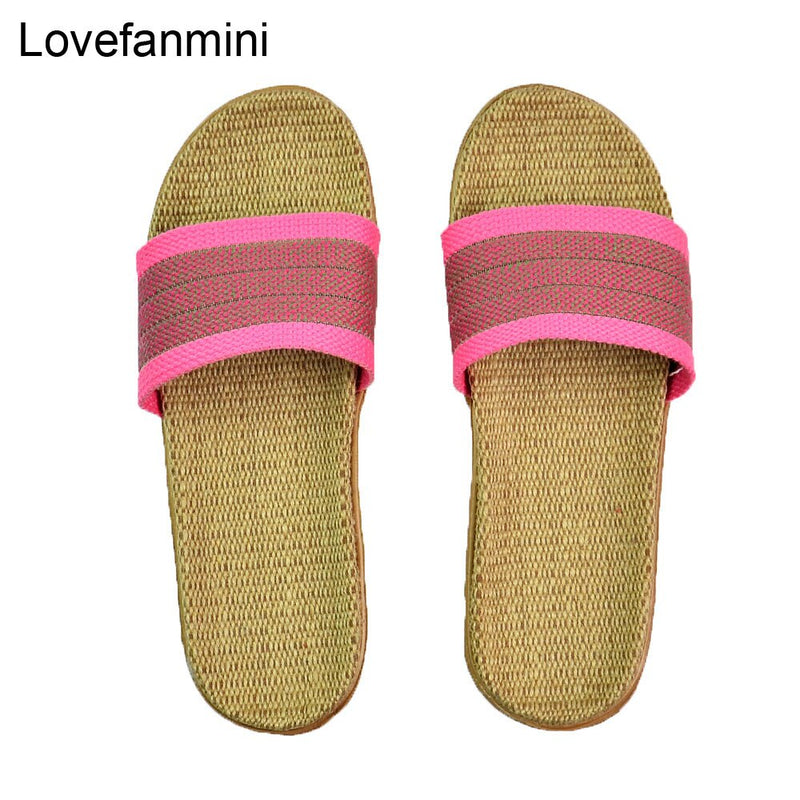 Natural linen slippers summer home indoor sandals men&#39;s women&#39;s unisex spring and autumn couples landing guests flax Non-slip