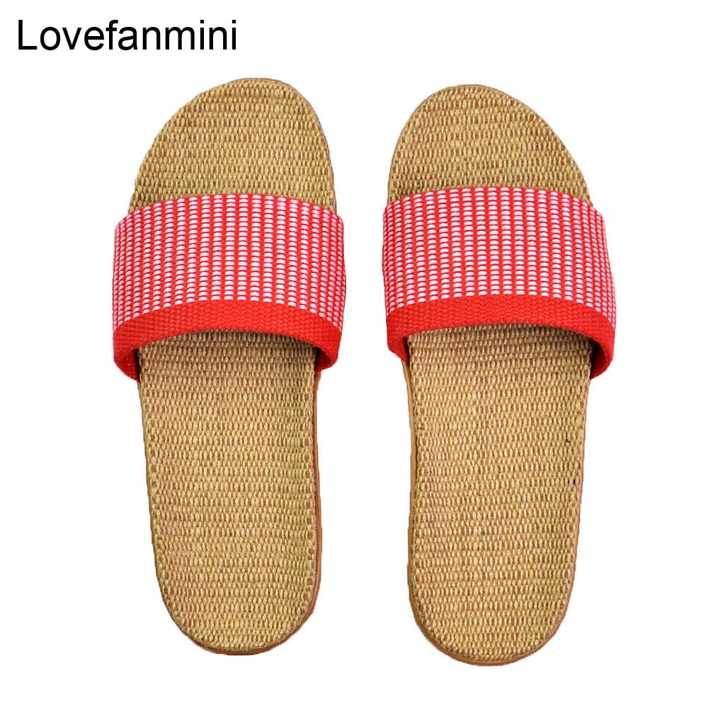 Natural linen slippers summer home indoor sandals men&#39;s women&#39;s unisex spring and autumn couples landing guests flax Non-slip