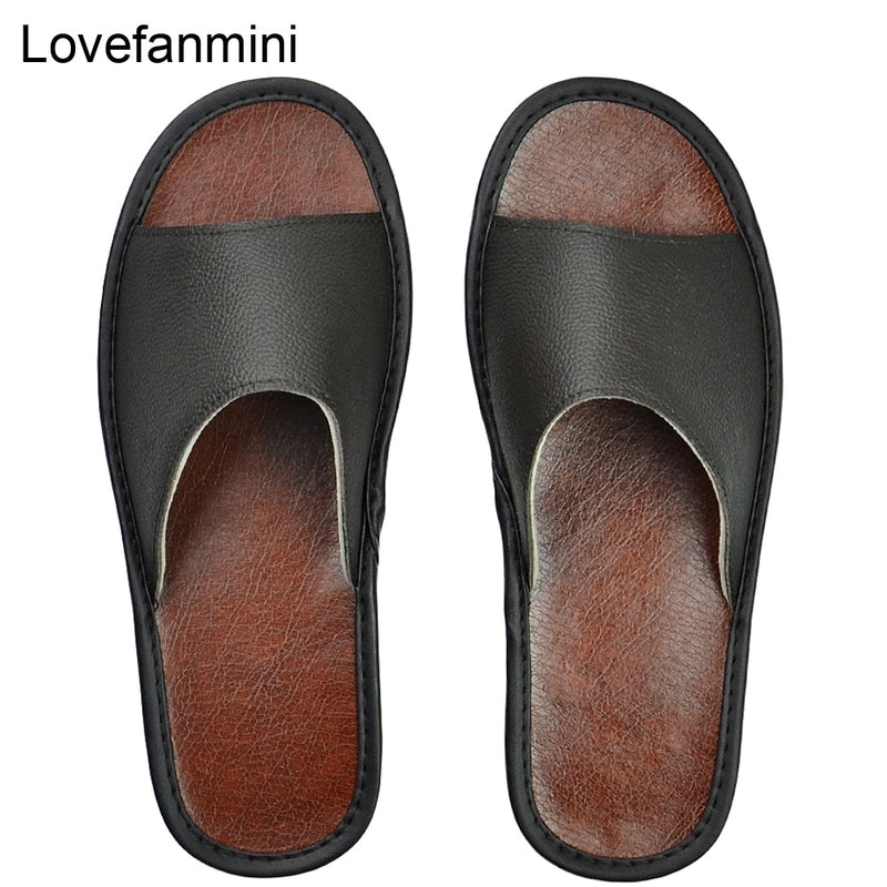 Cow Leather slippers men big sizes Linen home male indoor house for Men&