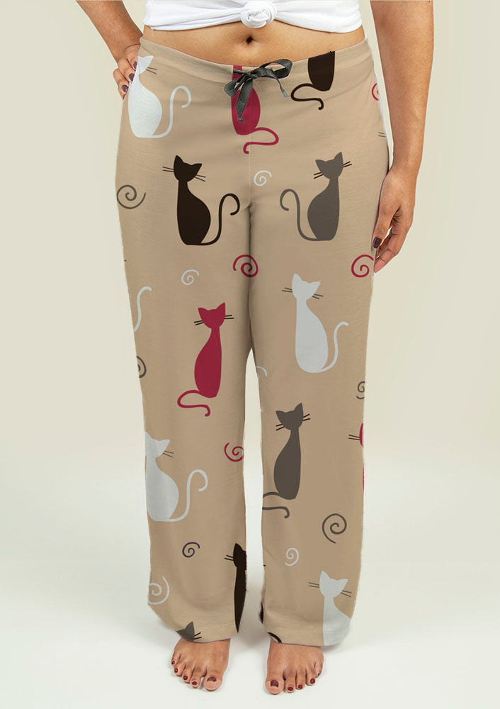 Ladies Pajama Pants with Cats Pattern