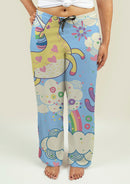 Ladies Pajama Pants with Rainbows and Unicorns in the Clouds