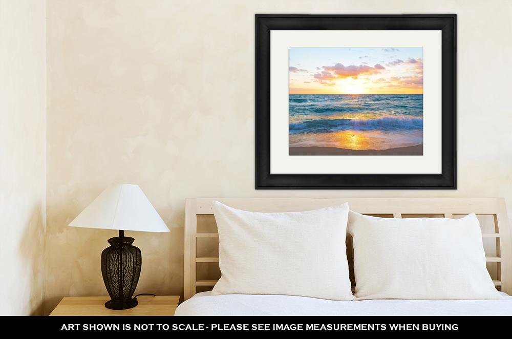 Framed Print, Sunrise Over Ocean In Miami Beach Florid