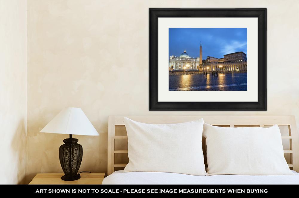 Framed Print, Colosseum Rome Vatican Place Saint Peter Cathedral At Night