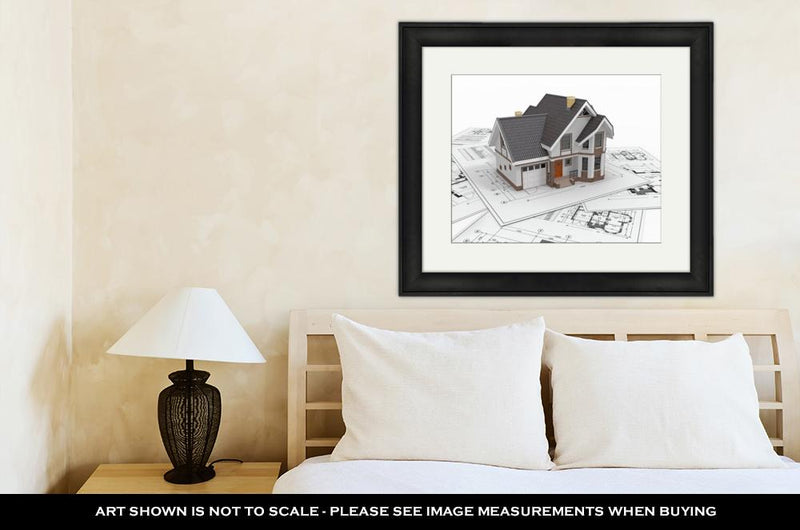 Framed Print, Residential House On Architect Blueprints Housing Project