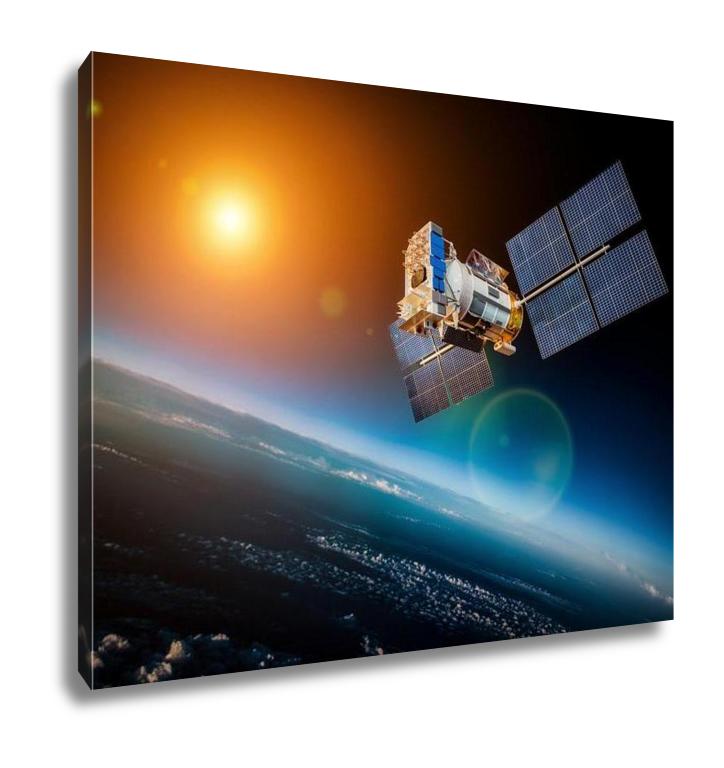 Gallery Wrapped Canvas, Space Satellite Orbiting The Earth On A Star Sun Elements Of This Image