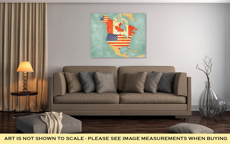 Gallery Wrapped Canvas, USA And Canada On The Outline Map Of North America The Map Is In Vintage Summer