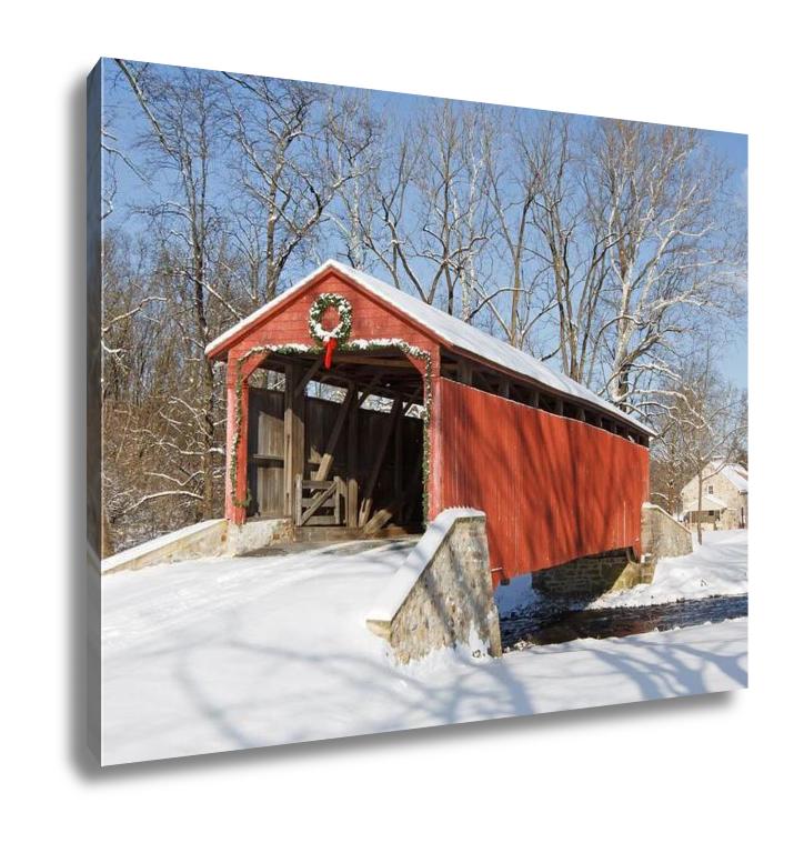 Gallery Wrapped Canvas, Covered Bridge In Winter