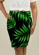 Pencil Skirt with Tropical Leaves