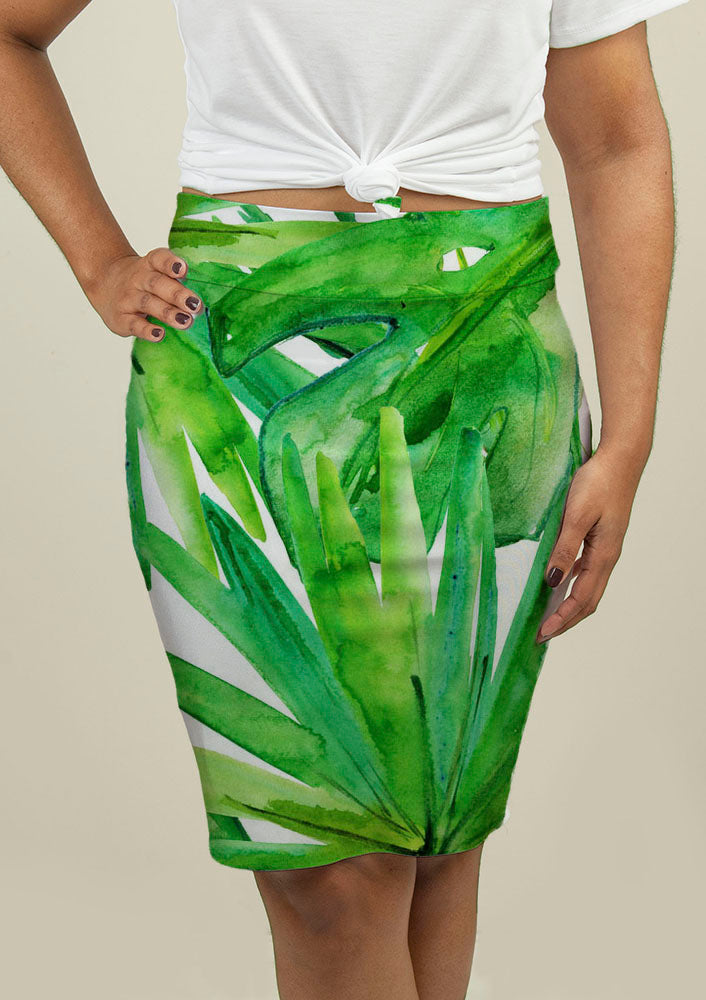 Pencil Skirt with Tropical leaves