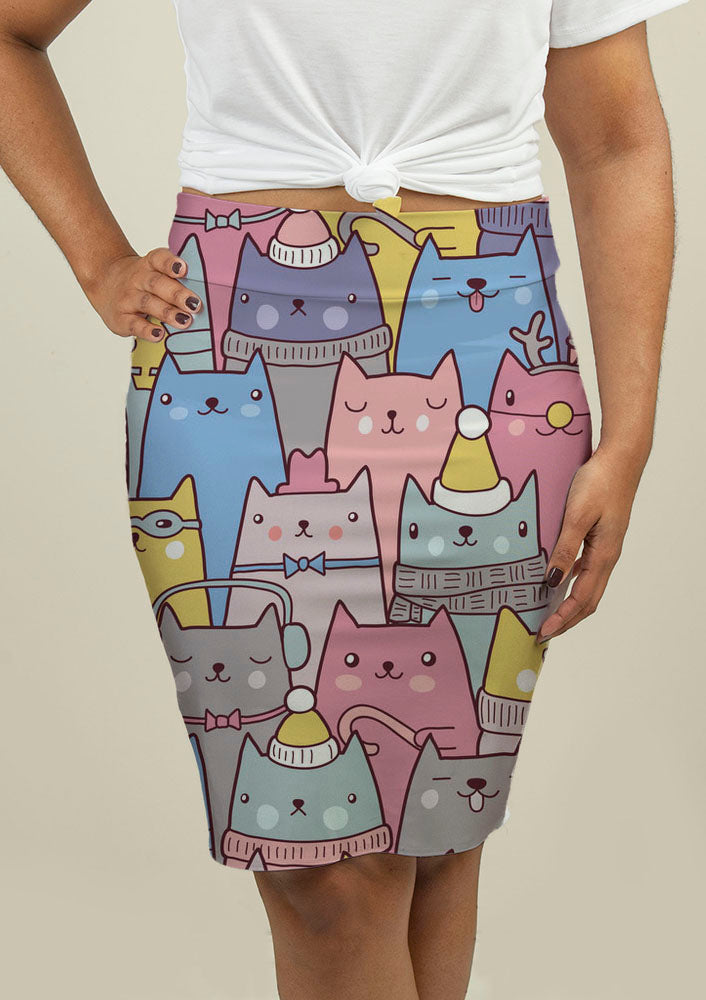 Pencil Skirt with Cats at Christmas