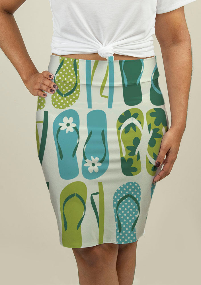 Pencil Skirt with Flip Flops