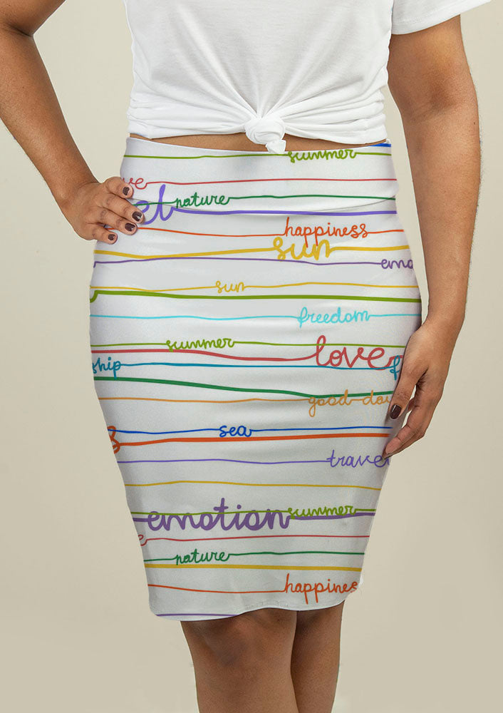 Pencil Skirt with Stripe Pattern with words