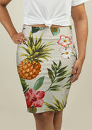 Pencil Skirt with Tropical flowers with pineapple