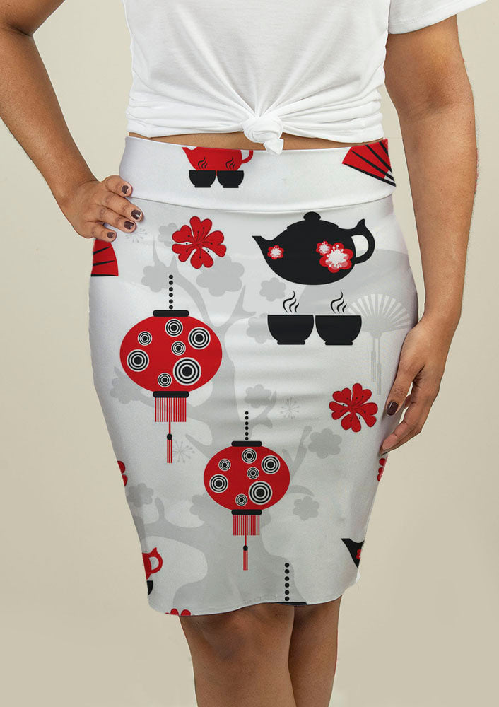 Pencil Skirt with East Tea Time Pattern
