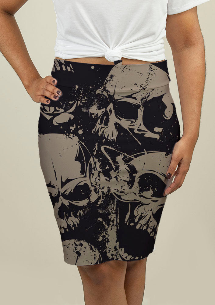 Pencil Skirt with Grunge Skulls