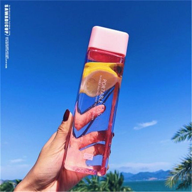 New Square Frosted Plastic Water Bottle, Portable, Transparent, Leak-proof