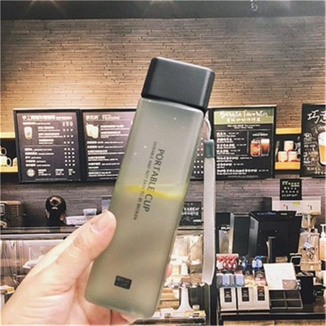 New Square Frosted Plastic Water Bottle, Portable, Transparent, Leak-proof