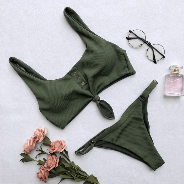 SAY MORNING NEW ARRIVAL Secret Button Sexy Solid Bikini Push Up Swimwear Solid Bikini Set Bathing Suits Beach Wear Swimming Suit