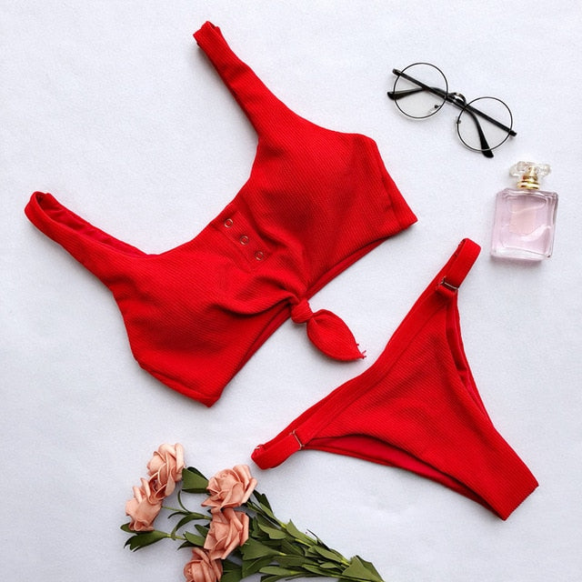 SAY MORNING NEW ARRIVAL Secret Button Sexy Solid Bikini Push Up Swimwear Solid Bikini Set Bathing Suits Beach Wear Swimming Suit